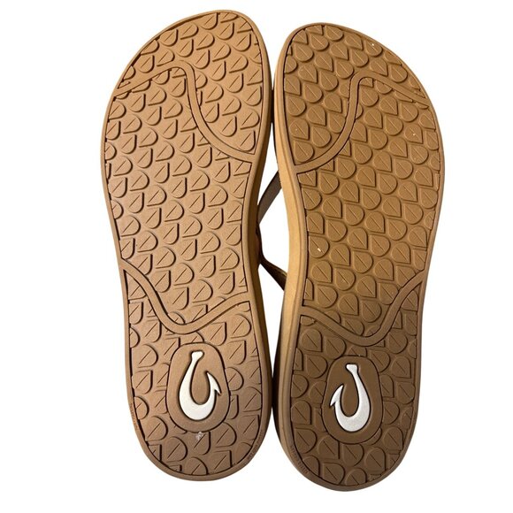 Olukai Leather Womens Sandals Size 9 Tan Flip Flops With Textured Outsole - Picture 5 of 6